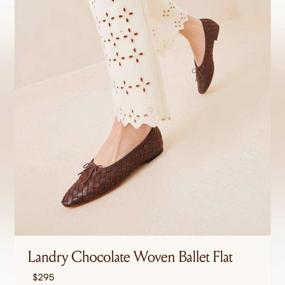 Loeffler Randall Landry chocolate brown leather woven ballet flat square toe bow